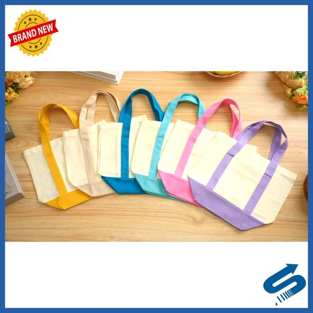 Mini Canvas Tote Bag Heavy Duty Reusable Blank DIY Shopping Beach Bag